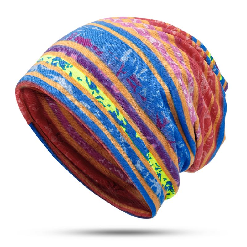 Damskie Bawełniane Nauszniki Rainbow Stripe Beanie Hat Szalik