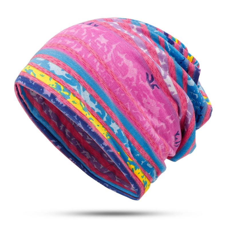 Damskie Bawełniane Nauszniki Rainbow Stripe Beanie Hat Szalik