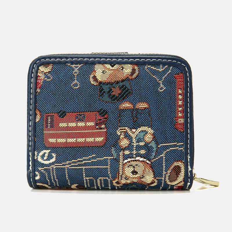 Damskie Bear Pattern 8 Miejsc Na Karty Zipper Purse Short Wallet