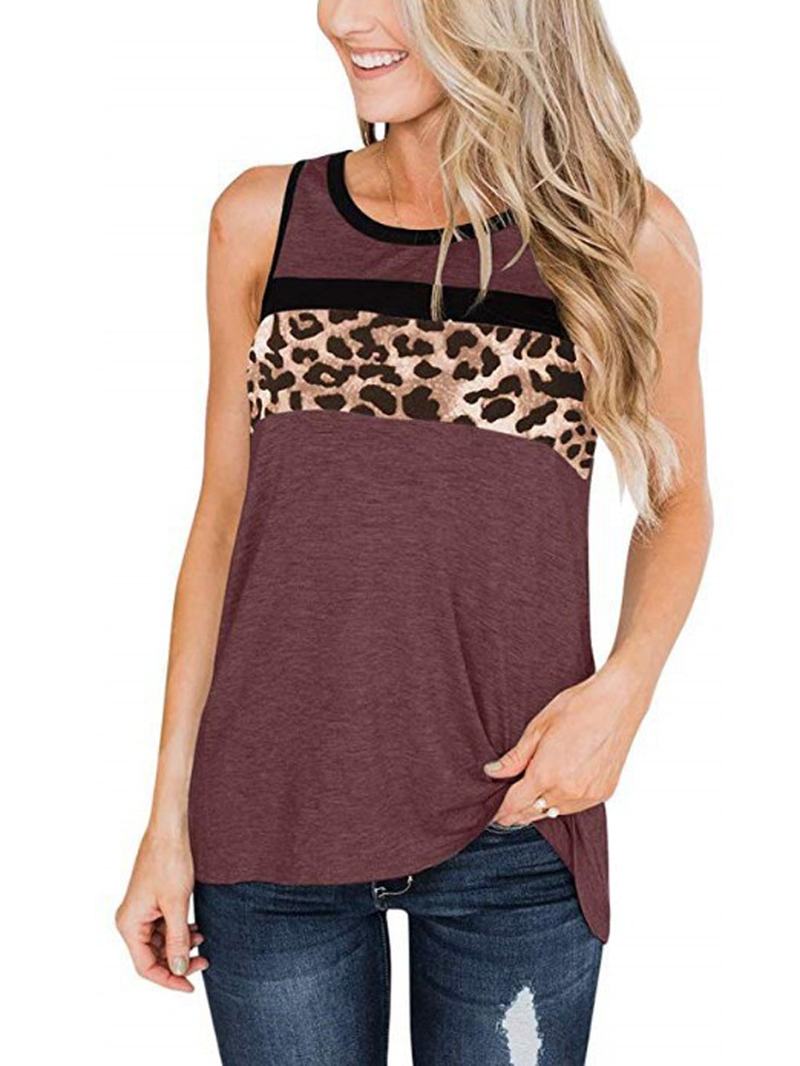 Damskie Bez Rękawów W Cętki O-neck Casual Tank Tops