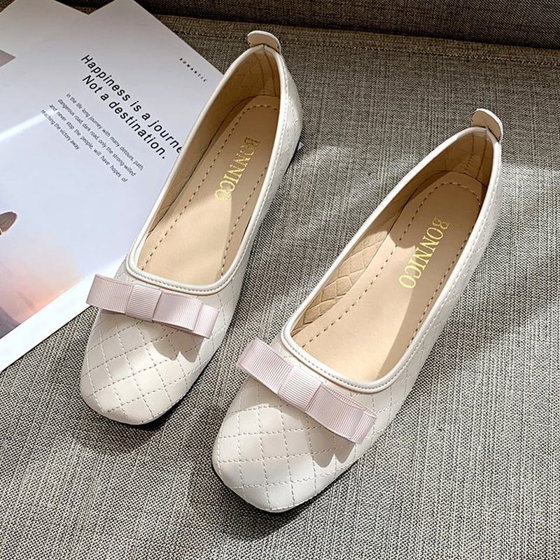 Damskie Bow Decor Square Toe Soft Sole Casual Slip On Loafers