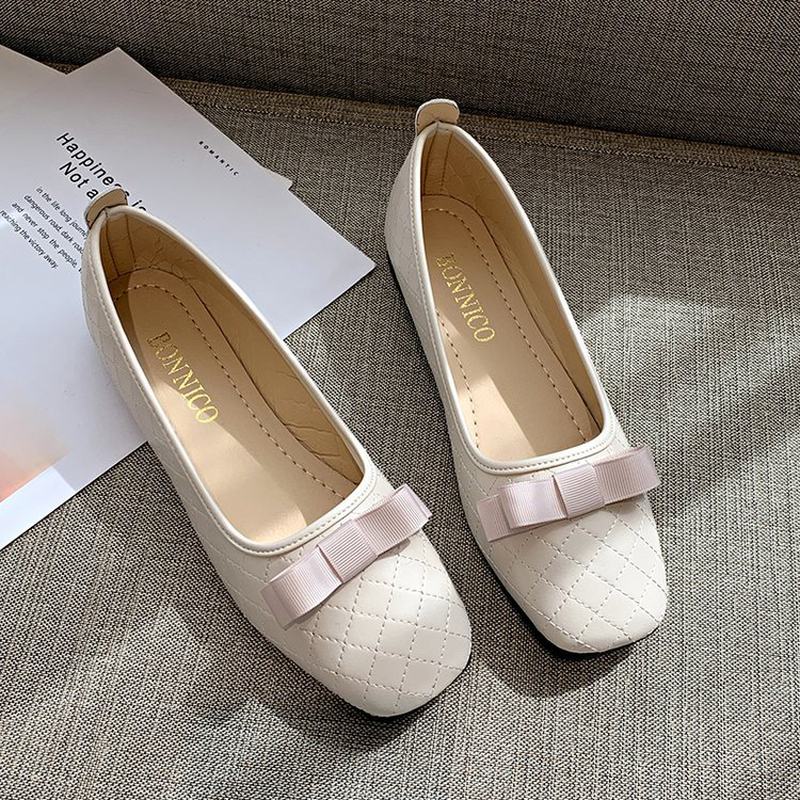 Damskie Bow Decor Square Toe Soft Sole Casual Slip On Loafers