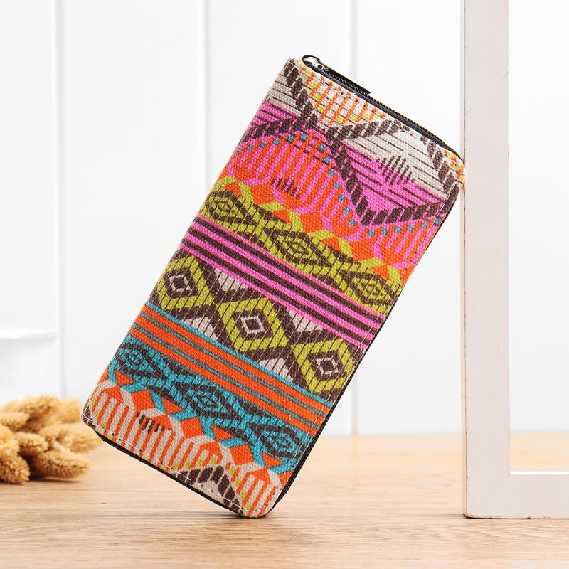 Damskie Canvas Bohemian Long Wallet National Phone Purse