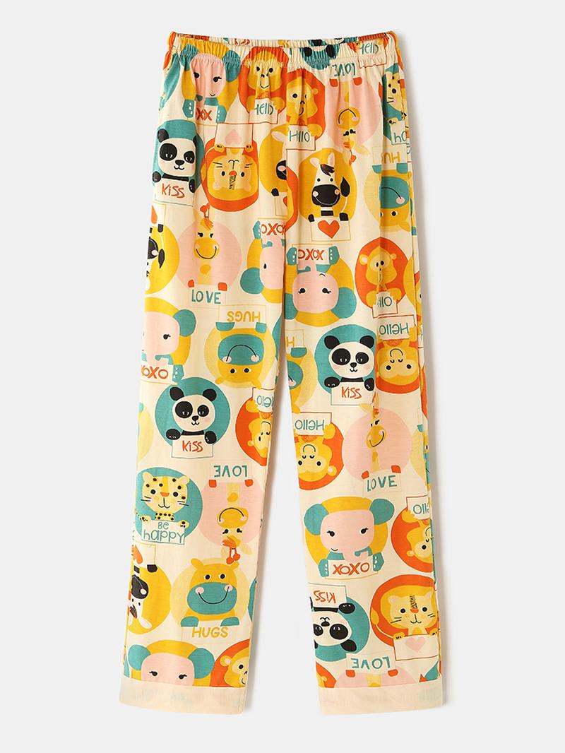 Damskie Cartoon Multi Animal Drukowanie Button Up Z Długim Rękawem W Pasie Home Cotton Piżama Set