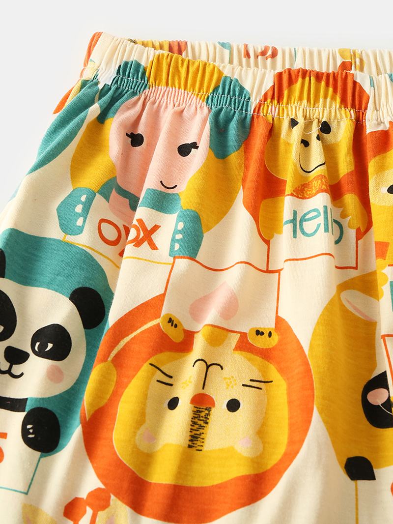 Damskie Cartoon Multi Animal Drukowanie Button Up Z Długim Rękawem W Pasie Home Cotton Piżama Set