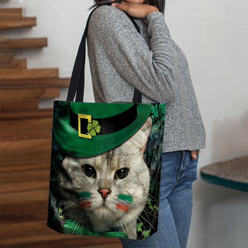 Damskie Clover Kot Pattern Drukowanie Happy St Patrick Day Torba Na Ramię Torebka Tote