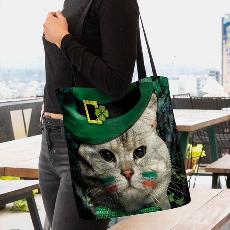 Damskie Clover Kot Pattern Drukowanie Happy St Patrick Day Torba Na Ramię Torebka Tote