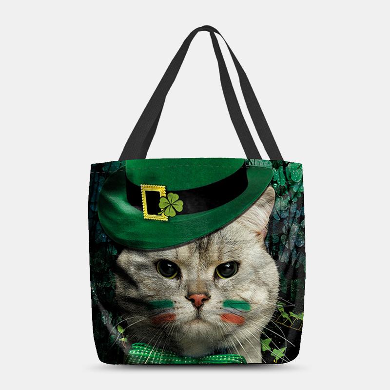 Damskie Clover Kot Pattern Drukowanie Happy St Patrick Day Torba Na Ramię Torebka Tote