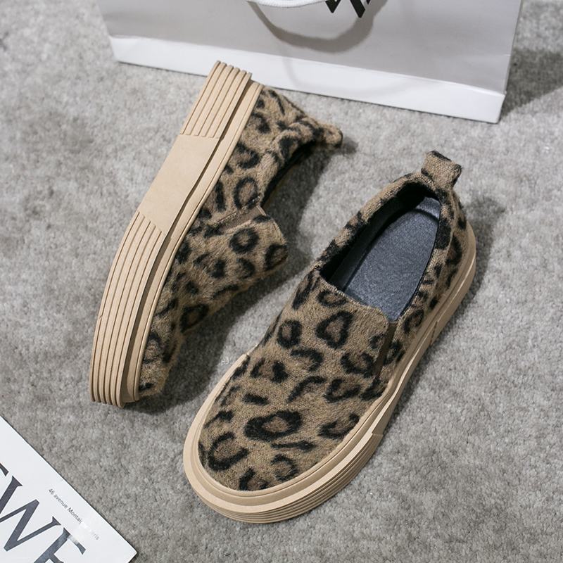 Damskie Duże Rozmiary Leopard Suede Antypoślizgowe Na Co Dzień Mieszkania