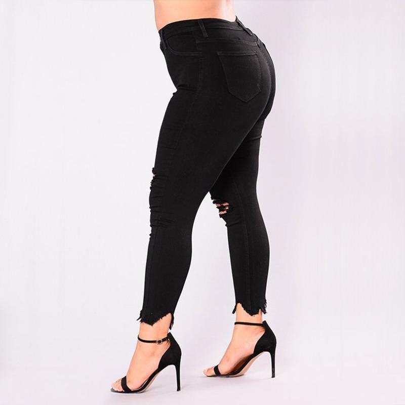 Damskie Dziurki Spodnie Jeansowe W Dużych Rozmiarach Skinny Elastyczne Spodnie Ołówkowe W Połowie Talii CZarne Dżinsy Damskie Spodnie Na Co Dzień Wiosenne 2-7xl