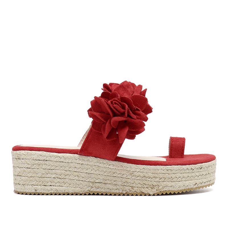 Damskie Espadryle Dekoracja Kwiatowa Toe Ring Casual Beach Sandały Na Platformie