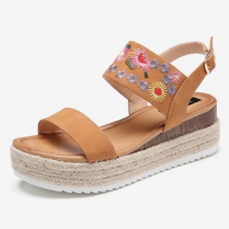 Damskie Espadryle Haftowane Kwiaty Pasek Z Klamrą Slingback Sandały Na Platformie