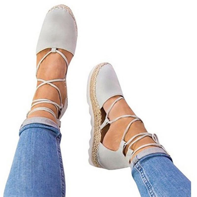 Damskie Espadryle Z Paskami Plus Rozmiar Casual Solid Color Letnie Sandały Na Platformie