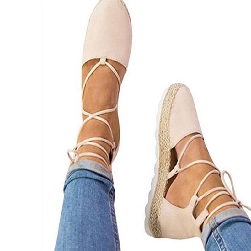 Damskie Espadryle Z Paskami Plus Rozmiar Casual Solid Color Letnie Sandały Na Platformie