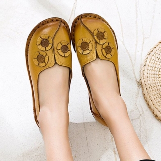 Damskie Flowers Decor Casual Slip On Flat Loafers