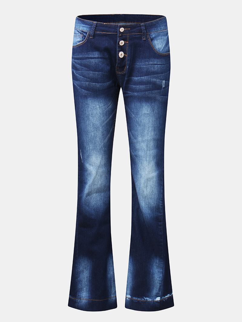 Damskie Jeansy Z Kieszonką Na Guziki Casual Bell-bottoms