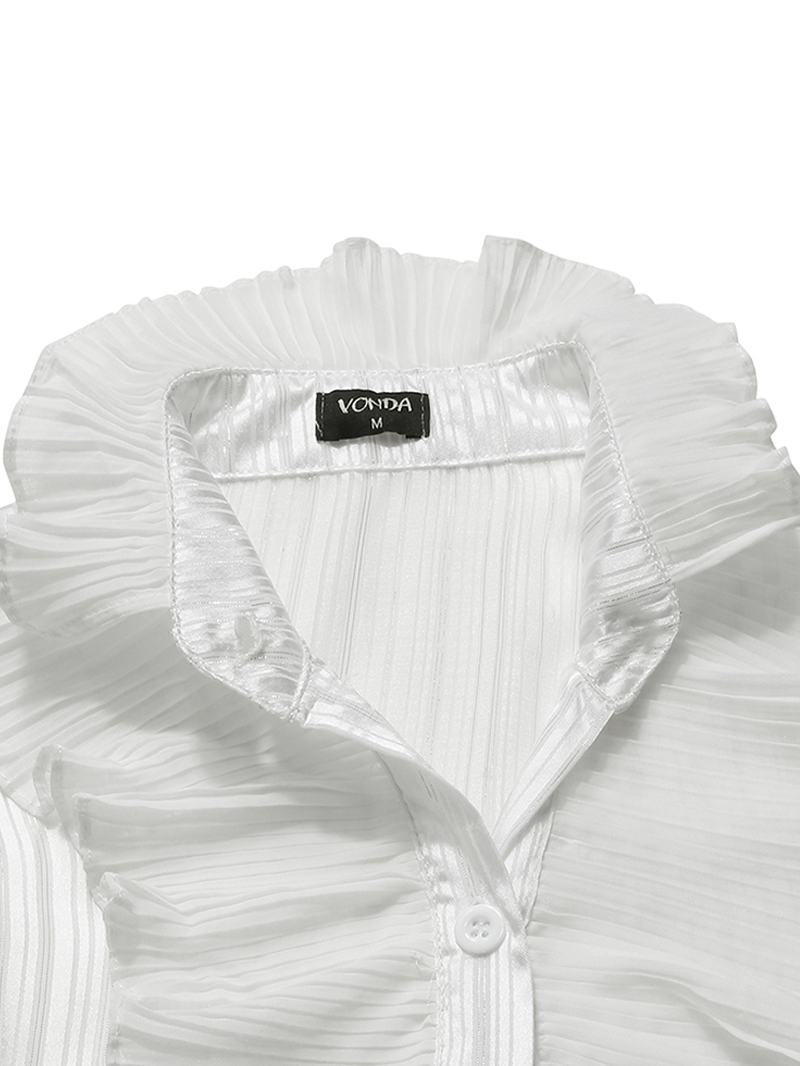 Damskie Koszule Na Co Dzień Z Długim Rękawem Pure Color Ruffle Stand Collar