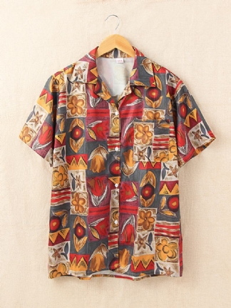 Damskie Koszule W Stylu Vintage Z Kwiatowym Nadrukiem Z Kołnierzykiem W Stylu Casual
