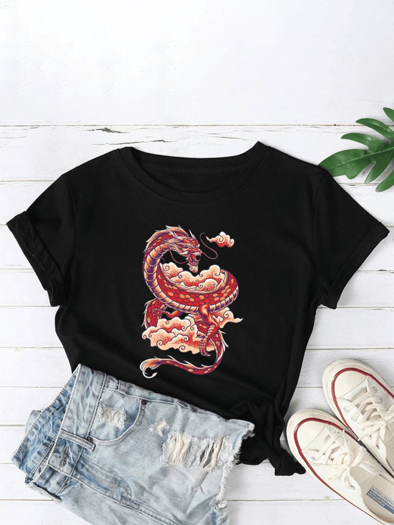 Damskie Koszulki Z Krótkim Rękawem Oriental Dragon Graphics O-neck