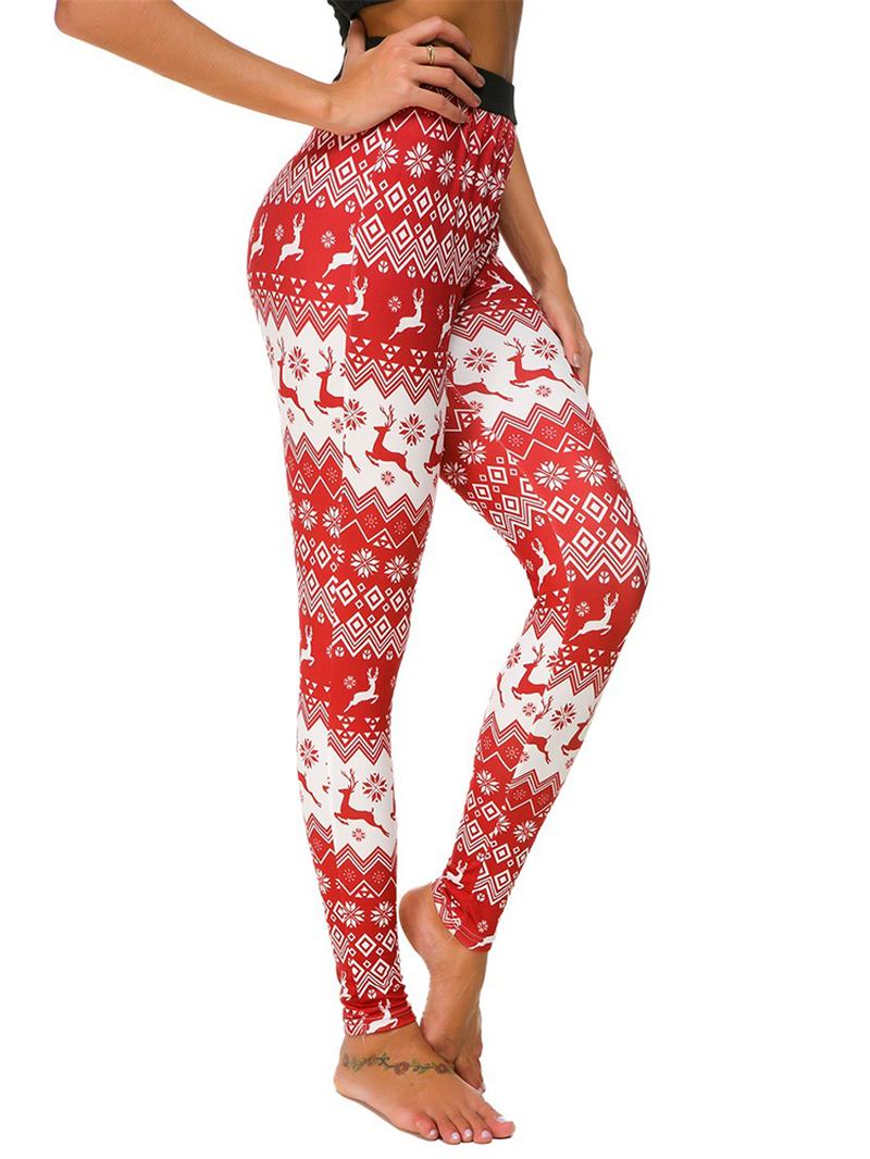 Damskie Legginsy Z Elastyczną Talią Elk Christmas Printed