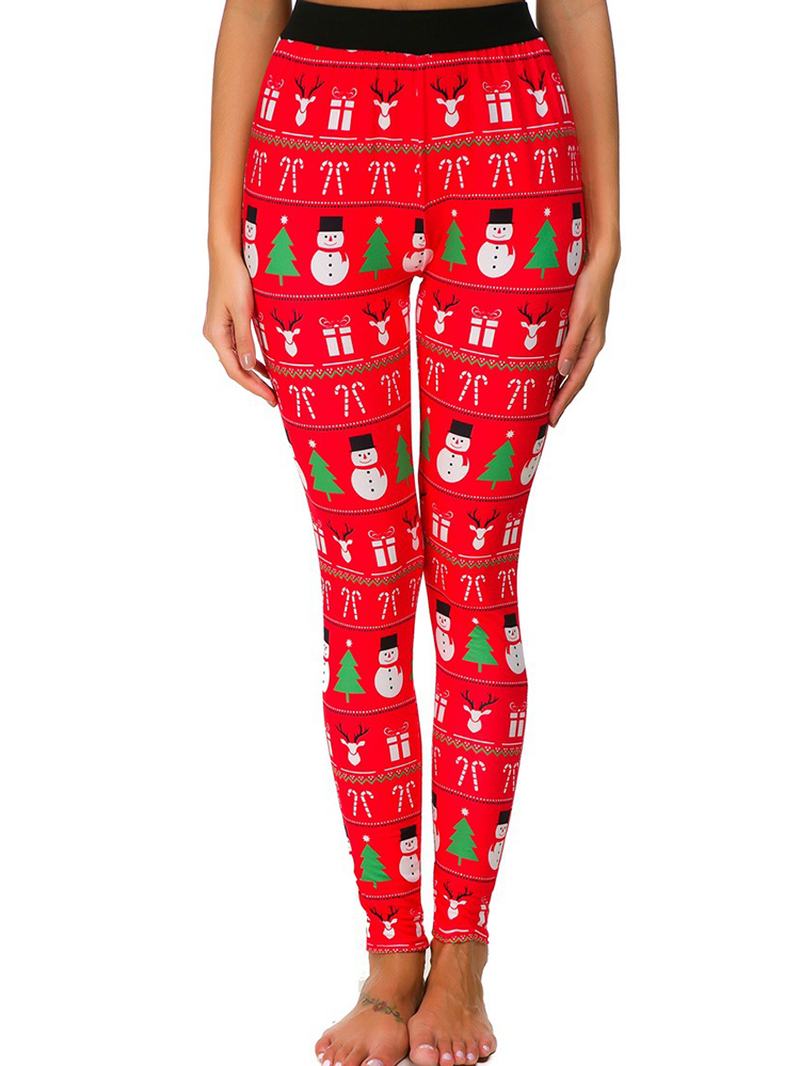 Damskie Legginsy Z Elastyczną Talią Elk Christmas Printed