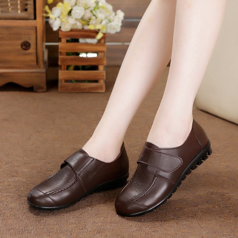 Damskie Miękkie Skórzane Wsuwane Płaskie Buty Magic Stick Pure Color Flat Loafers