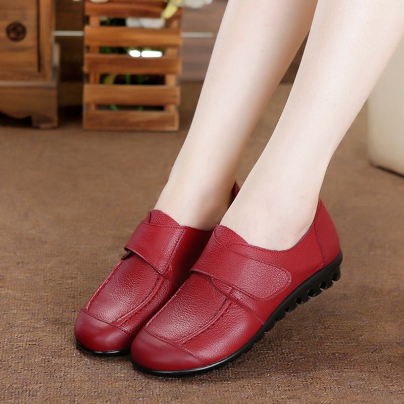 Damskie Miękkie Skórzane Wsuwane Płaskie Buty Magic Stick Pure Color Flat Loafers