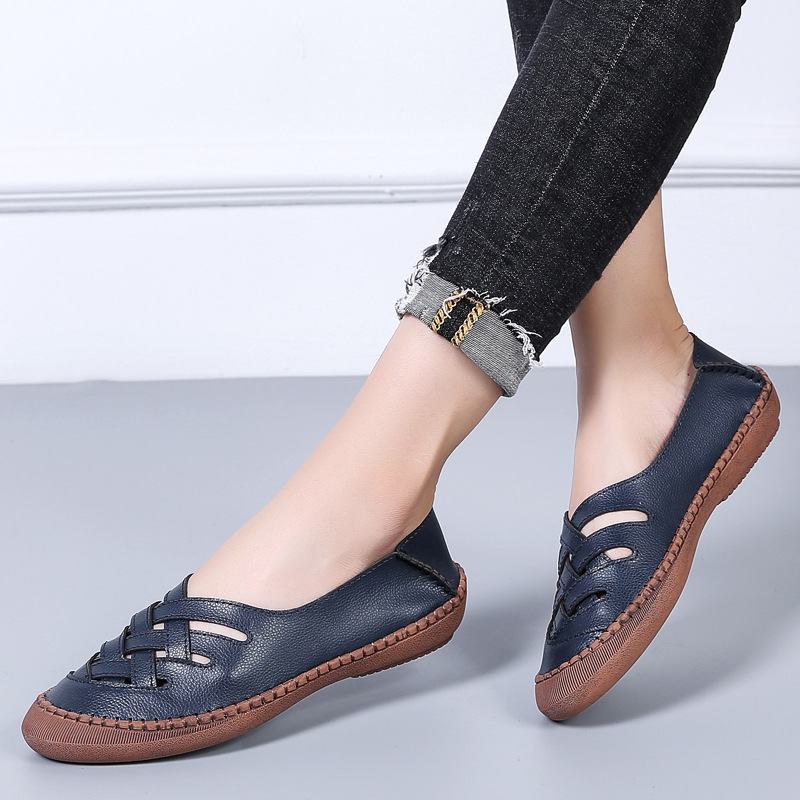 Damskie Mokasyny Z Prawdziwej Skóry Oddychające Plus Size Hollow Spring Casual Flats