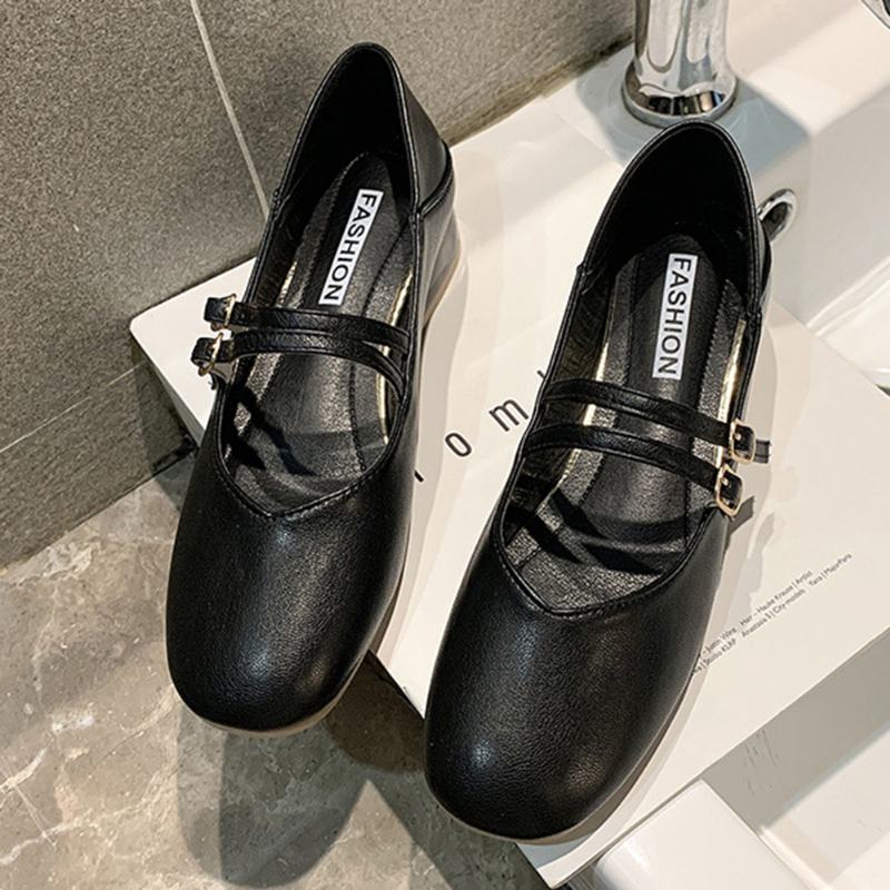 Damskie Okrągłe Toe Solid Color Block Heel Slip On Loafers