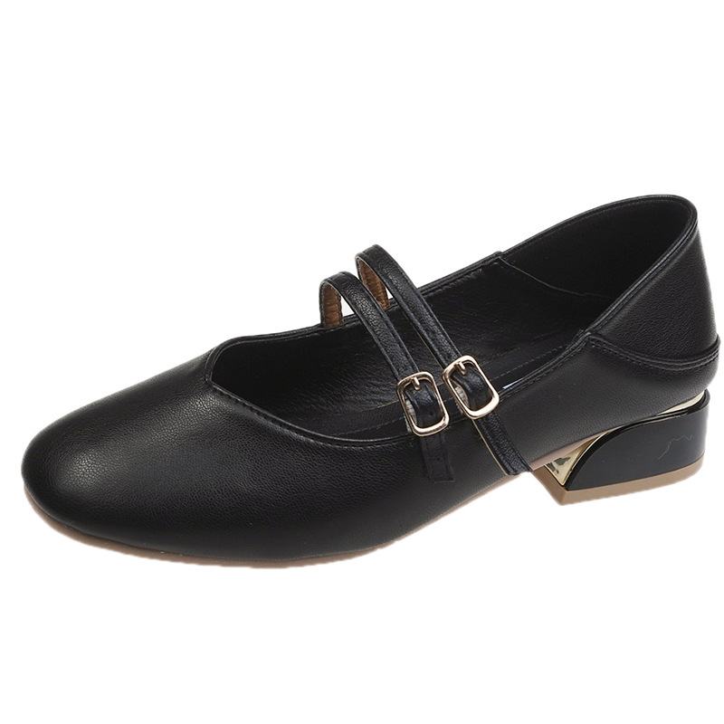 Damskie Okrągłe Toe Solid Color Block Heel Slip On Loafers