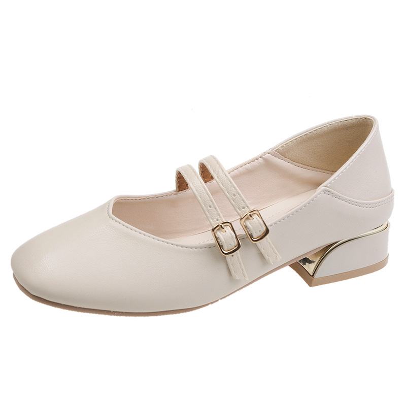 Damskie Okrągłe Toe Solid Color Block Heel Slip On Loafers