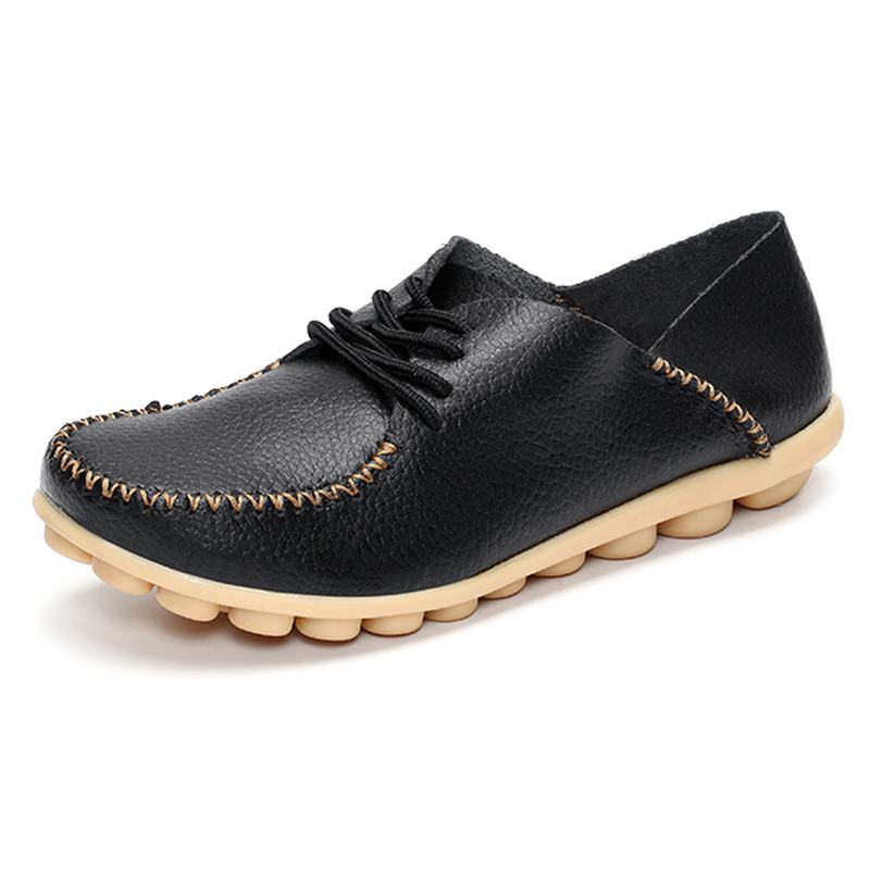 Damskie Płaskie Buty Outdoor Lace Up Round Toe Miękkie Wygodne Mokasyny Na Co Dzień