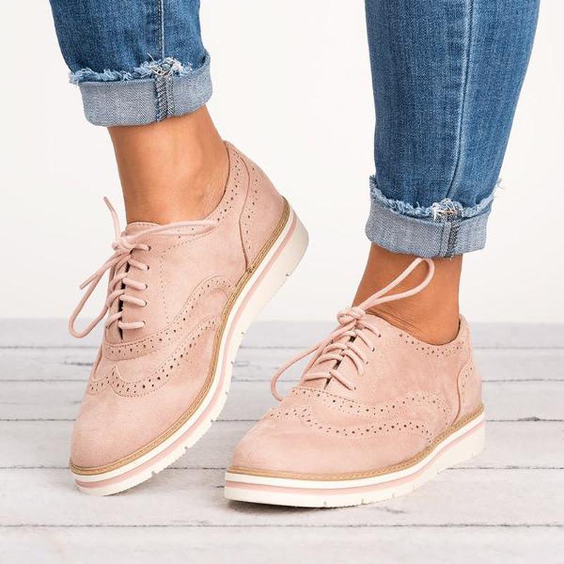 Damskie Plus Size Brogue Lace Up Soft Lace Up Casual Oxford Loafers