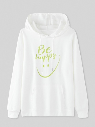Damskie Smile Face Letter Drukowanie Pouch Pocket Casual Bluzy Z Długim Rękawem