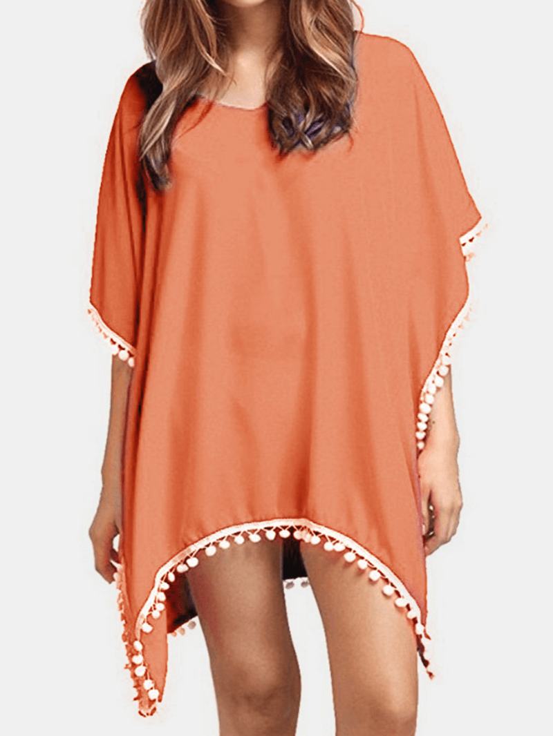 Damskie Solid Color Tassel Bat Sleeve Osłona Przeciwsłoneczna Ups Sunscreen Beachwear