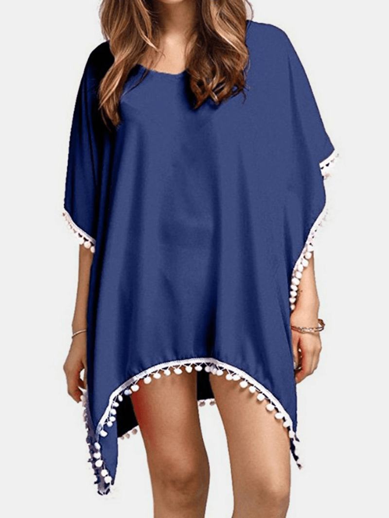 Damskie Solid Color Tassel Bat Sleeve Osłona Przeciwsłoneczna Ups Sunscreen Beachwear