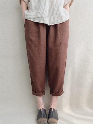 Damskie Spodnie Haremowe W Stylu Vintage Z Wysokim Stanem I Solidną Luźną Bawełną