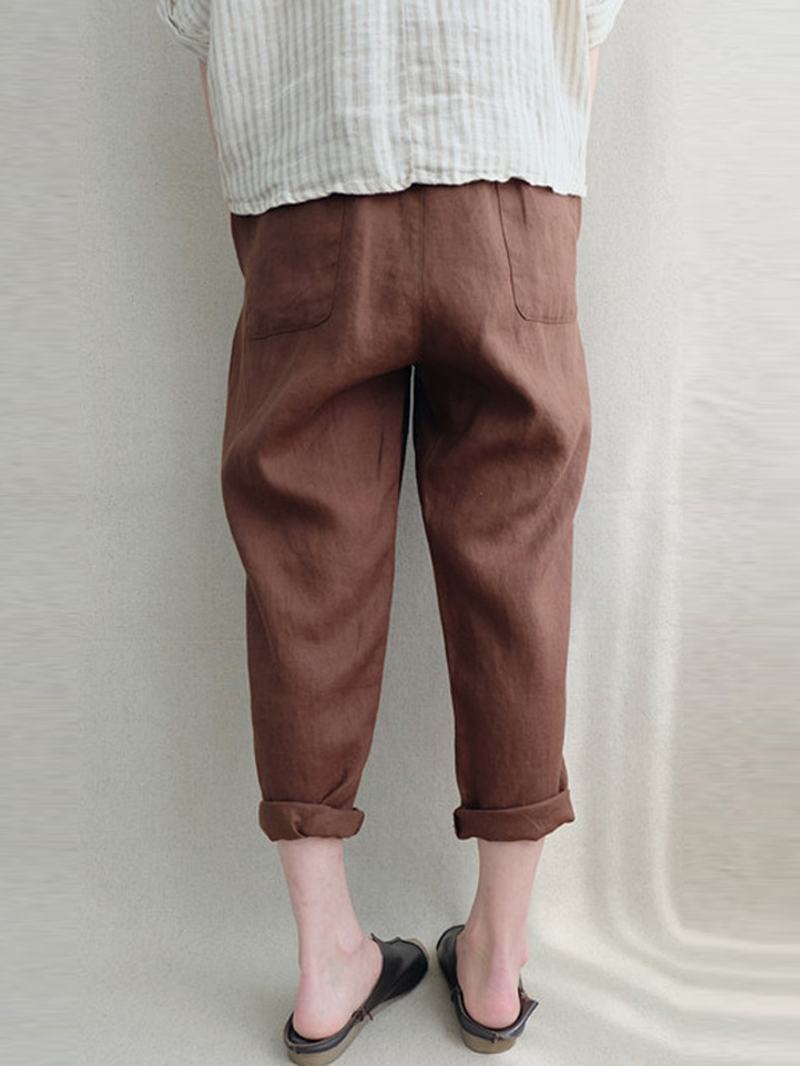 Damskie Spodnie Haremowe W Stylu Vintage Z Wysokim Stanem I Solidną Luźną Bawełną