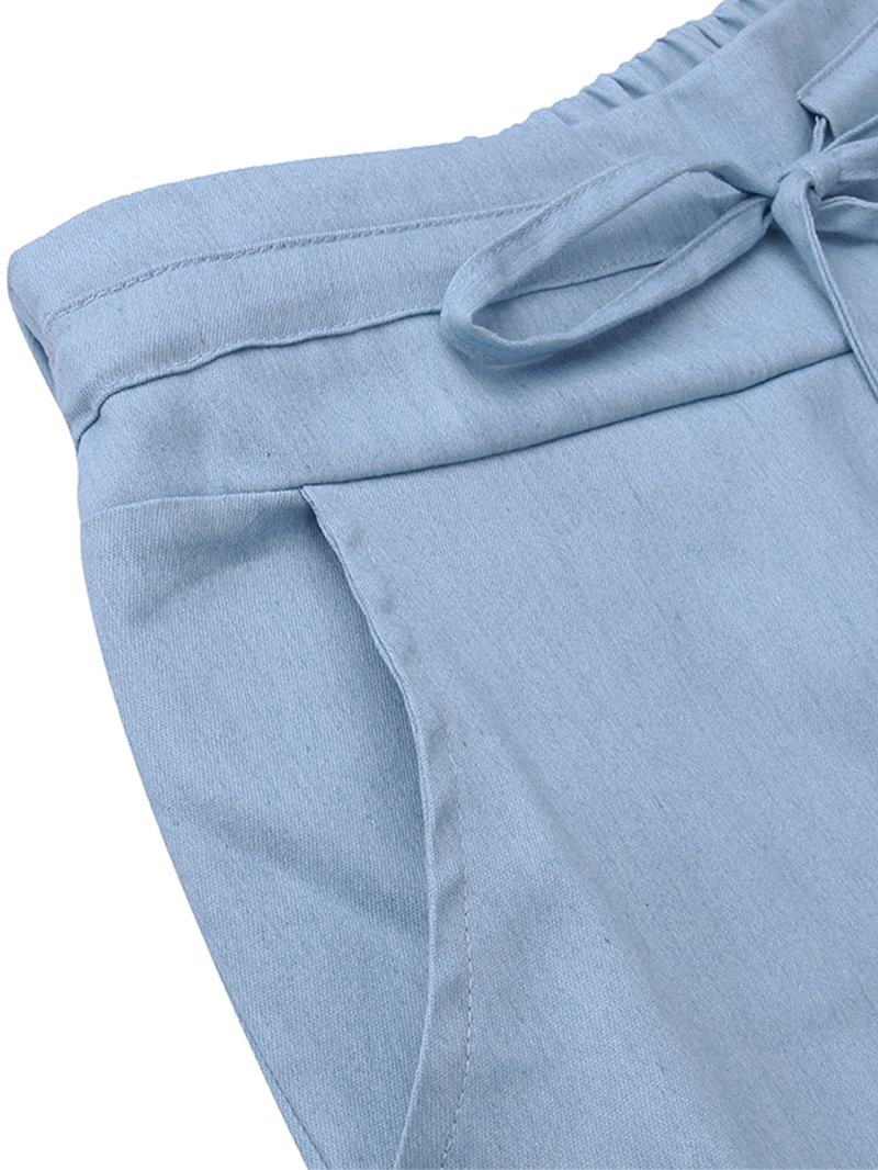 Damskie Spodnie W Jednolitym Kolorze Z Elastyczną Talią Bawełniane Luźne Spodnie Z Szerokimi Nogawkami