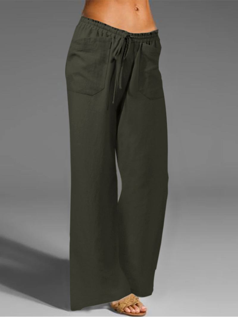 Damskie Spodnie W Jednolitym Kolorze Z Wysokim Sznurkiem W Talii Luźne Spodnie Z Kieszenią