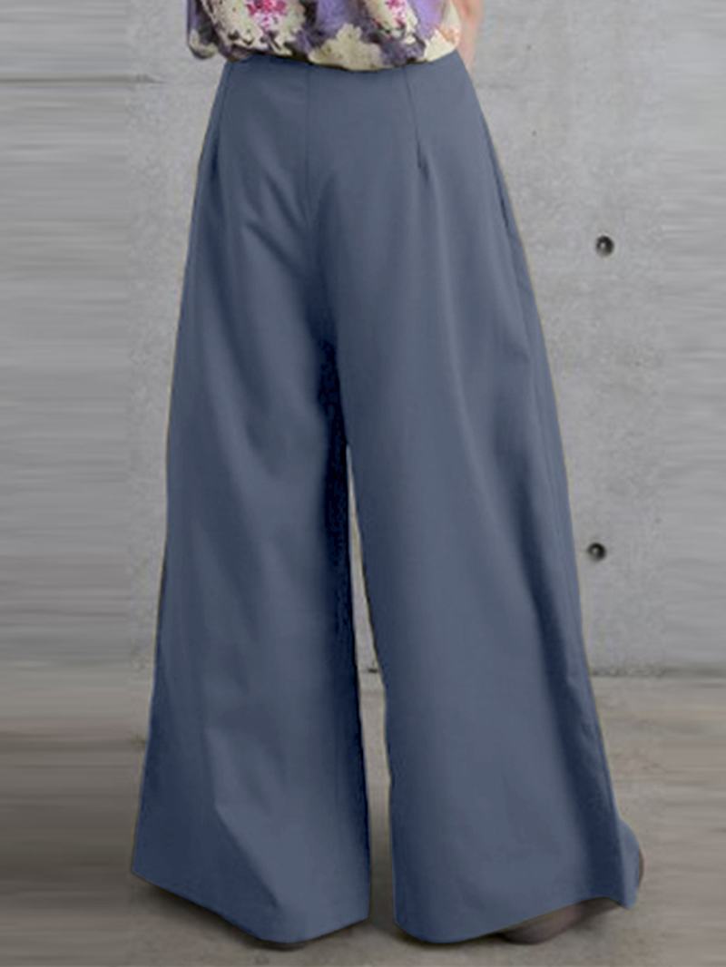 Damskie Spodnie Z Bocznym Zamkiem Solid Color Casual Z Szeroką Nogawką Z Kieszenią