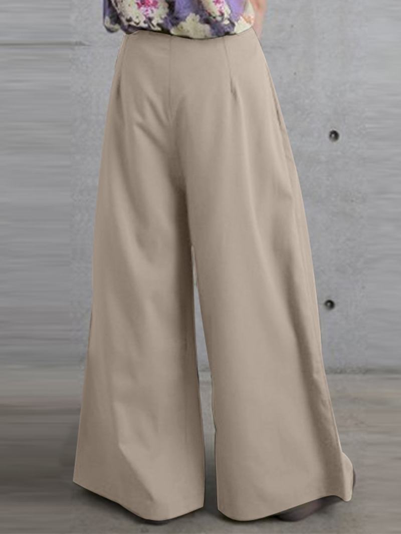 Damskie Spodnie Z Bocznym Zamkiem Solid Color Casual Z Szeroką Nogawką Z Kieszenią