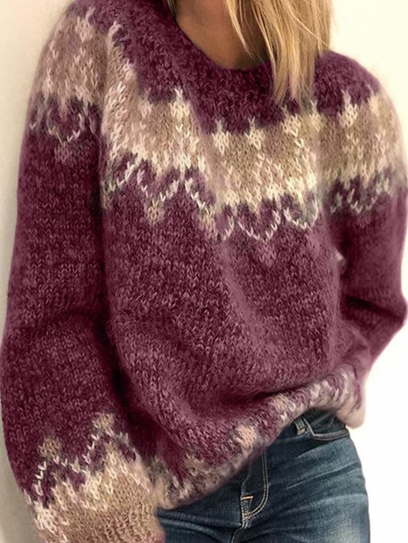Damskie Swetry W Stylu Vintage Z Okrągłym Dekoltem I Długim Rękawem