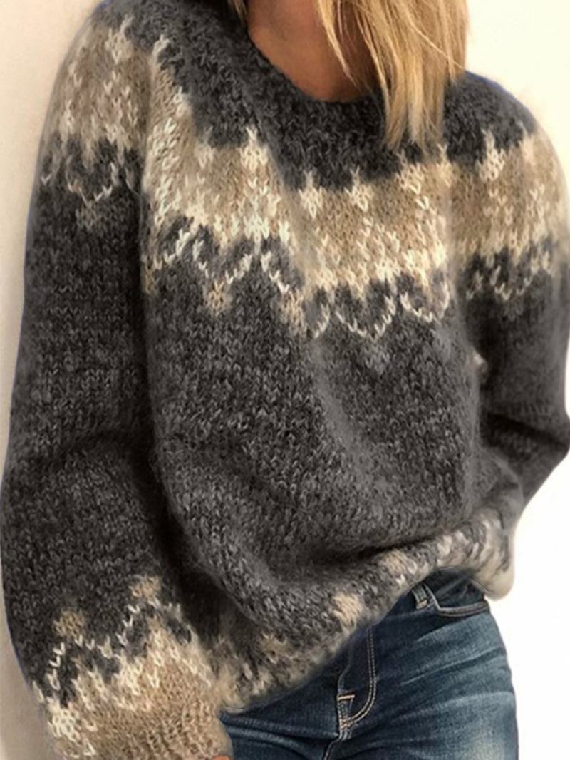 Damskie Swetry W Stylu Vintage Z Okrągłym Dekoltem I Długim Rękawem
