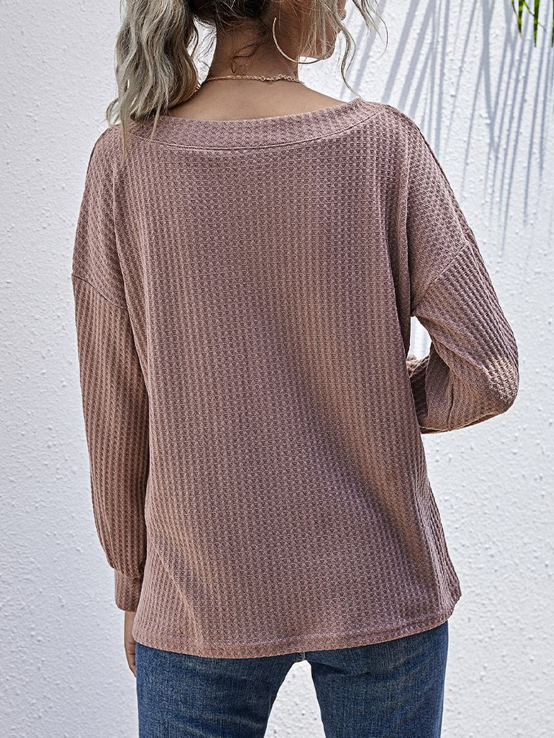 Damskie Swetry Z Teksturą Z Dekoltem W Szpic Pure Color Z Długim Rękawem Gładkie Swetry