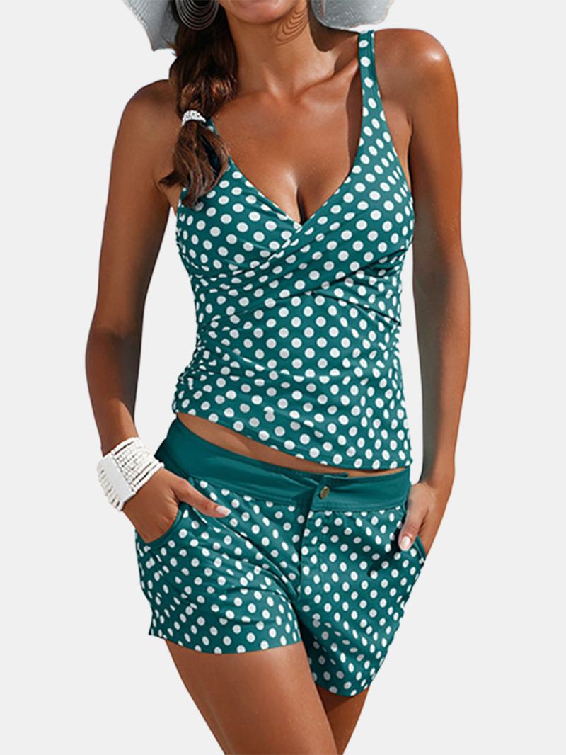 Damskie Szerokie Paski W Kropki Twisted Cover Belly Tankini