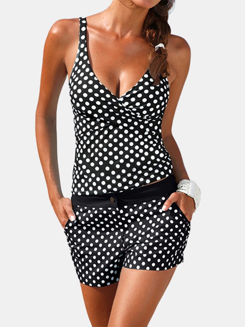 Damskie Szerokie Paski W Kropki Twisted Cover Belly Tankini