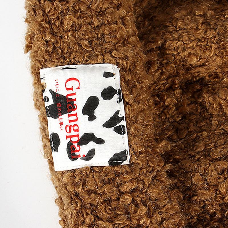 Damskie Teddy Velvet Solid Color Cow Pattern Letter Cloth Label Ciepła CZapka Beanie