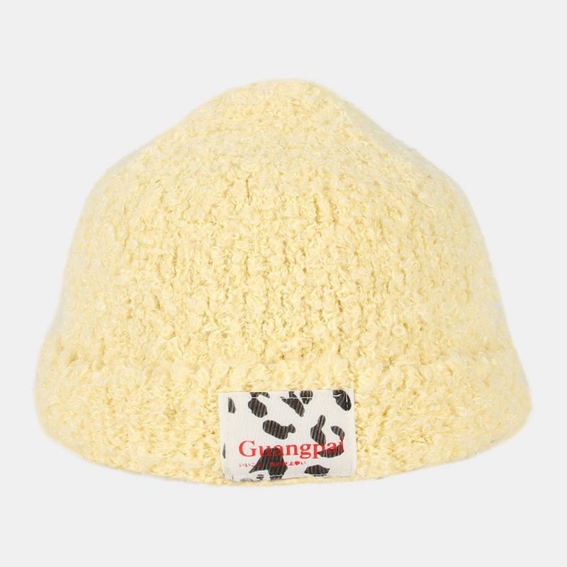 Damskie Teddy Velvet Solid Color Cow Pattern Letter Cloth Label Ciepła CZapka Beanie