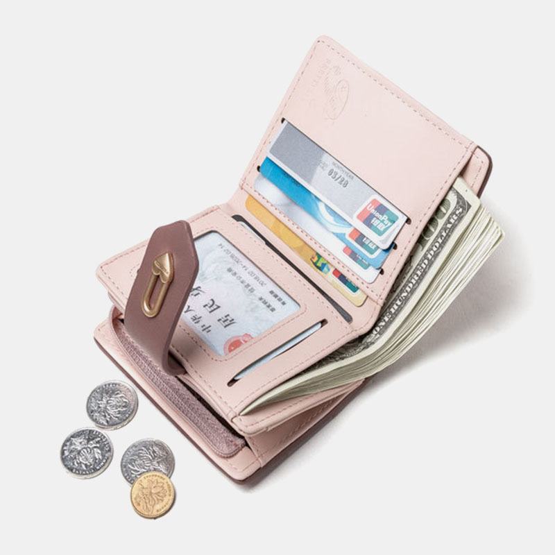 Damskie Wave Texture Pu Leather Zipper Hasp Bifold Wallet Multi-card Slots Card Holder Short Coin Purse